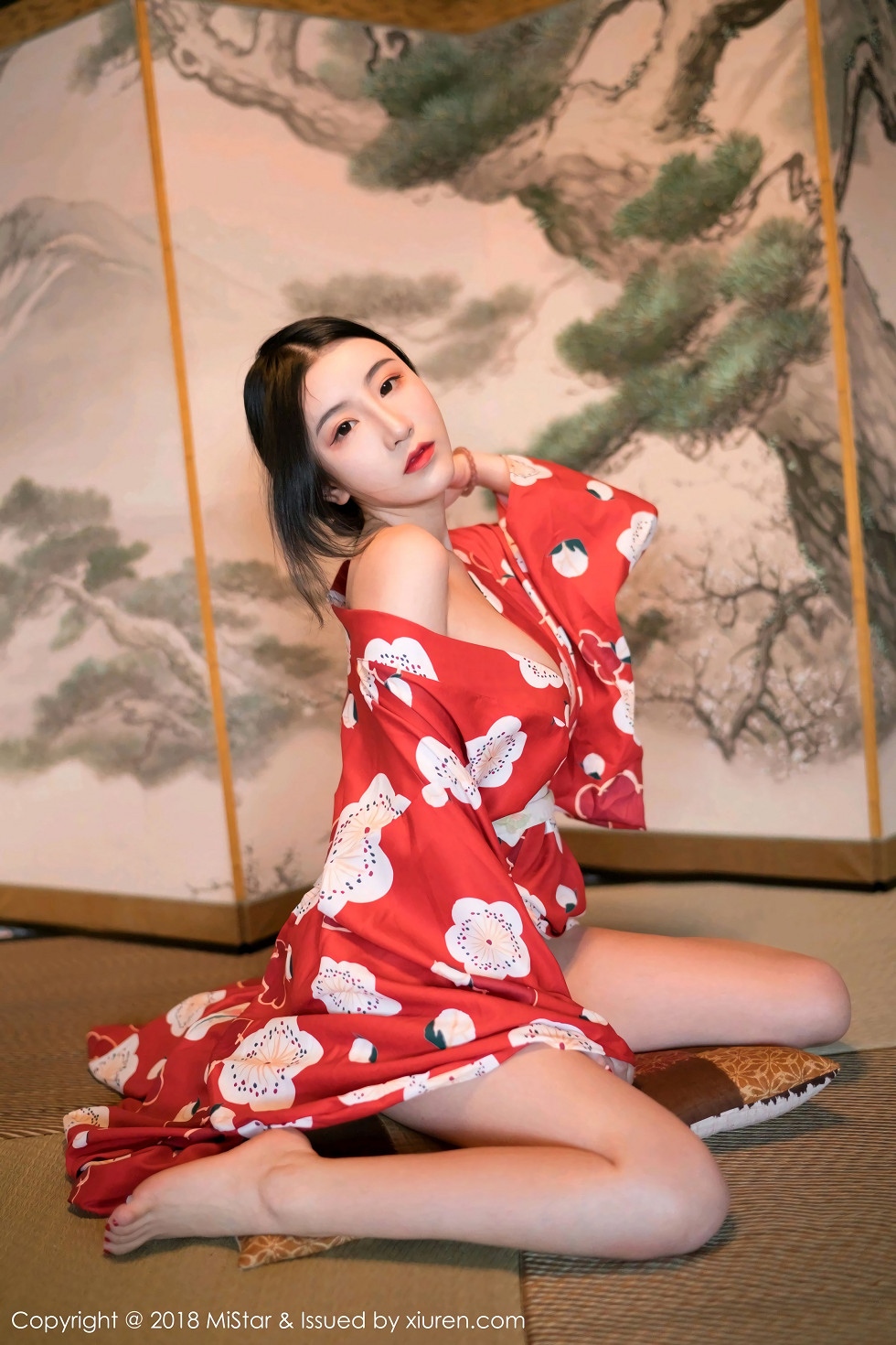 [MiStar魅妍社]Vol.210_嫩模谢芷馨Sindy北海道旅拍娇艳红色和服半露豪乳诱惑写真43P